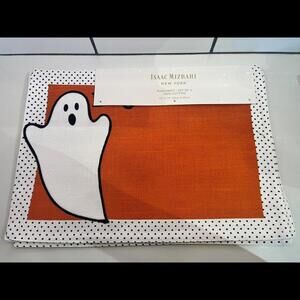 Isaac Mizrahi Halloween Set of 4 Placemats GHOST Orange New!